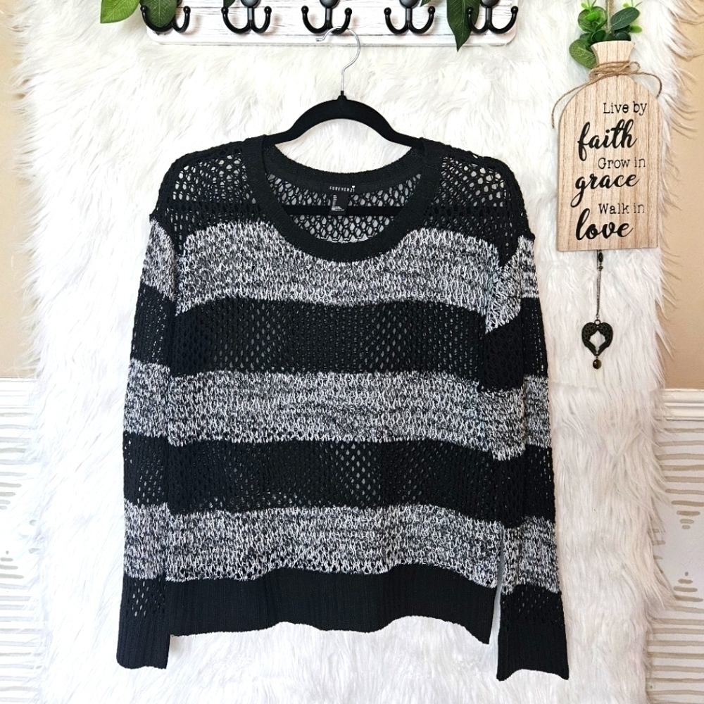Forever 21 Knit Cropped Striped Heathered Pullover Sweater